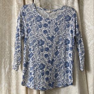 Lucky Brand Floral Long Sleeve Top - Blue and White